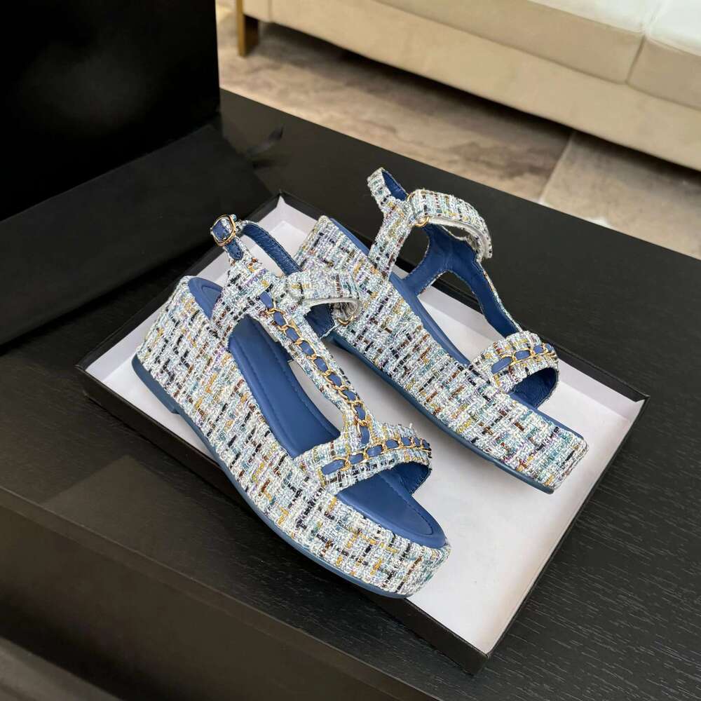 Women Size35-42 Sandals Chain High Heels Wedges Flat Platform Pumps Summer Buckle Strap Designer Shoes Zapatillas De Mujer