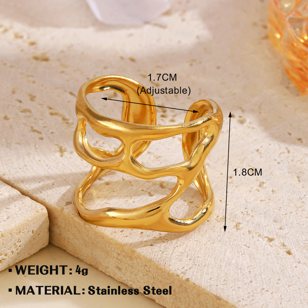 Fashionable stainless wide face geometric opening French fashion adjustable titanium steel ring
