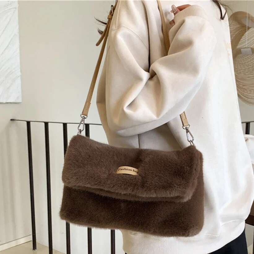 Winter Faux Fur Handbag Women Soft Plush Crossbody Bags 2023 New Furry Designer Square Satchel Ladies Fluffy Shoulder Bag