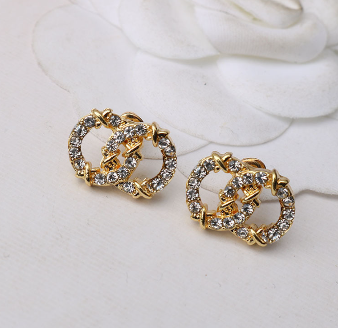 20style Luxury Brand Designer Double Letters Stud 18K Gold Plated 925 Silver Circle Famous Women Crystal Rhinestone Pearl Earring Wedding Party Jewerlry