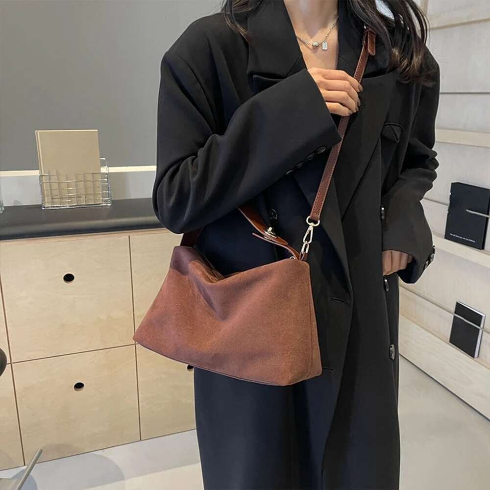 Women Suede Shoulder Adjustable Strap Crossbody Bag With Inner Pocket Handbag Clutch Purse For Work Travel