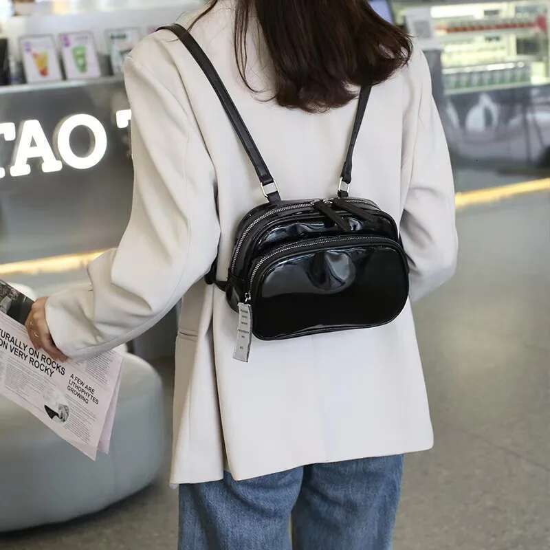 2024 College PVC Patent Leather Outdoor Girls Backpack Bag