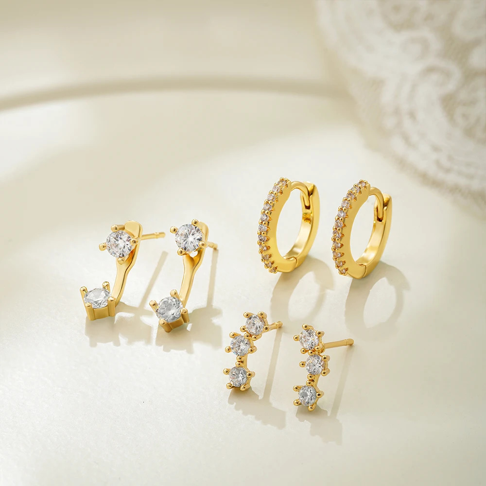 3 Pair/set Stackable Ear Piercing Dainty Cubic Zircon Cartilage Huggie Hoop Earrings for Women Fashion Jewelry Pendientes 250512