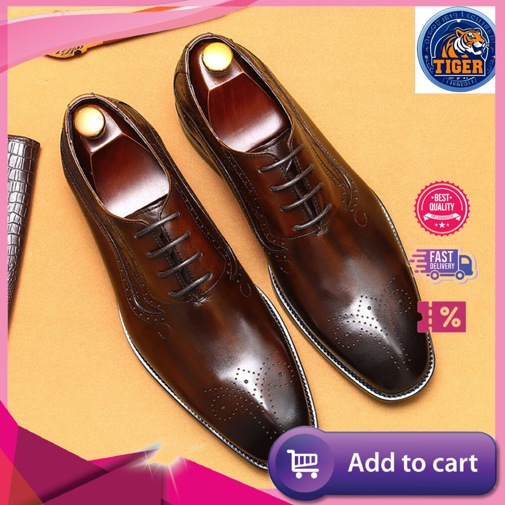 Ddmytiger Leather Genuine Pointed Hand Painted Men S Shoes Business Dress Carved Block Oxford Outdoor Shoes