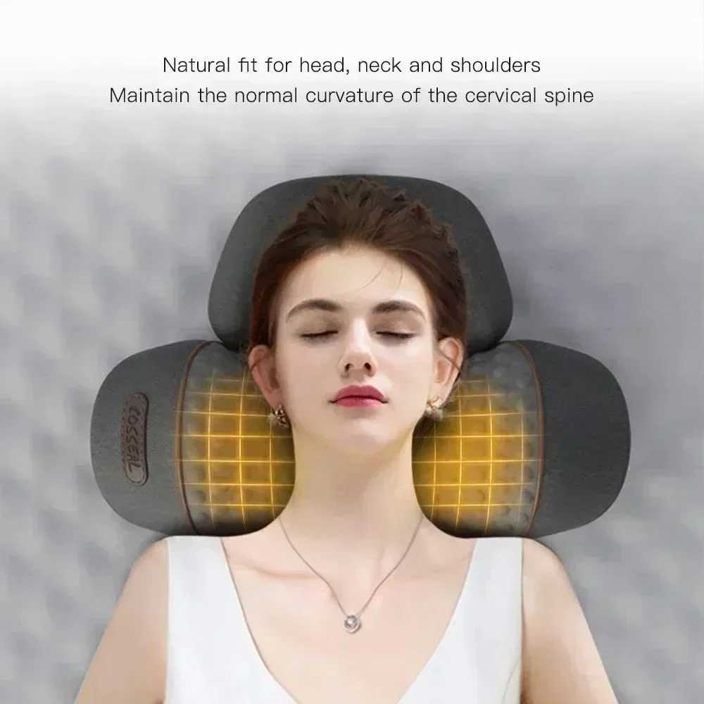 Okayso Electric Neck Massager Cervical Pillow Hot Compress Neck Stretch Heating Vibration Neck Shoulder Massage Traction PillowW250512