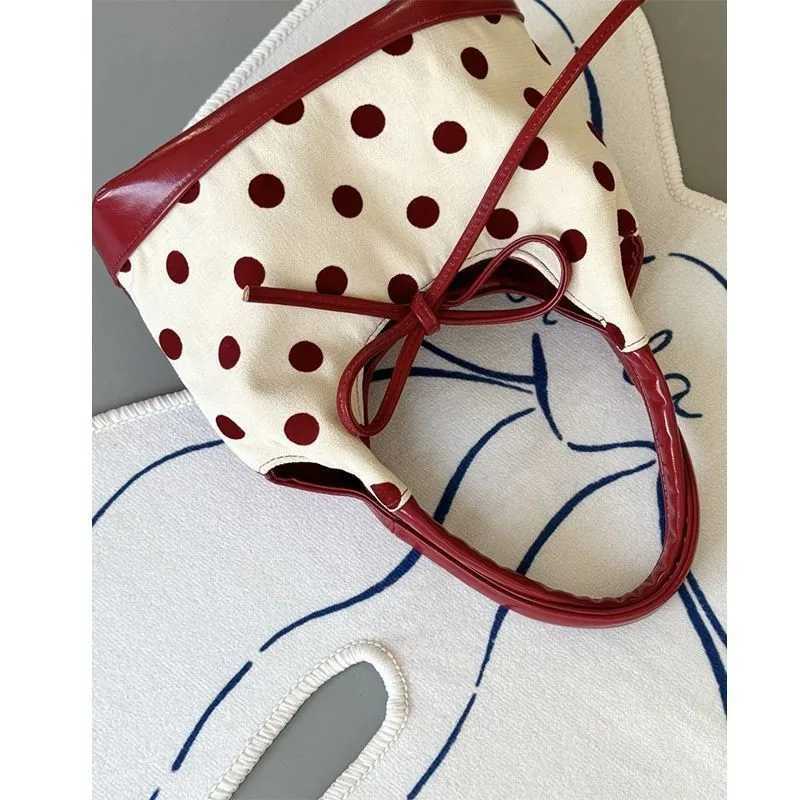 JIAERDI Retro Dot Red Handbag Women Versatile Bow Large Capacity Casual Shoulder Bags Ladies Sweet Cute Underarm Bag AestheticXJ250512