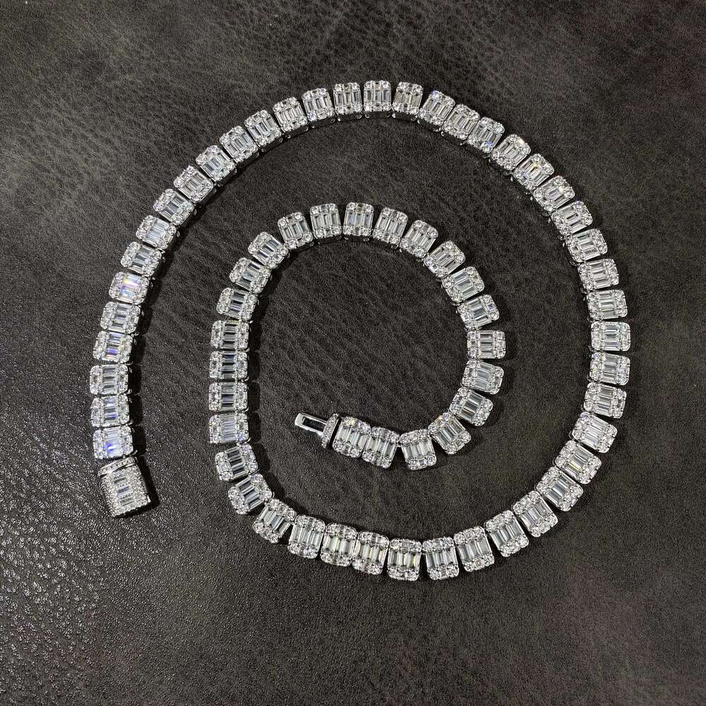 Hip Hop Jewelry Fashion 10mm Full Iced Out Baguette Clustered Tennis Chain Necklace