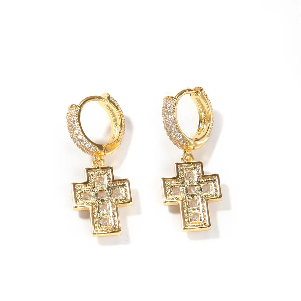 Uwin Cross Earrings Setting Iced Out Baguette Zircionia Earrings For Women Men Fashion Charm Hip Hop Jewelry 250512