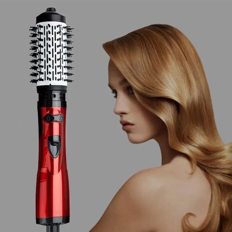 2 In 1 Rotating Electric Straightener Curler Dryer Brush Hot Air Negative Ion Hair Styler Comb
