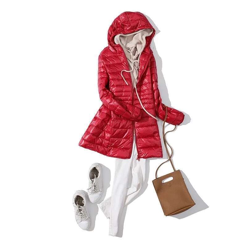 Women Long Warm Light Down Jacket Ladies Fashion Hooded With Portable Storage Bag Puffer Coats Women's Overcoats Hip-Length Coat Designer