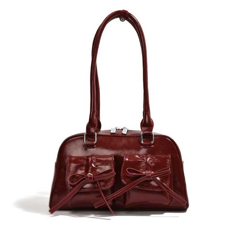 NEW Bowknot Shoulder Bags Korean Fashion Handbags Cute Bow Tie Design Underarm Bags for Girl Women Fashion Bags Leather HandbagXJ250512