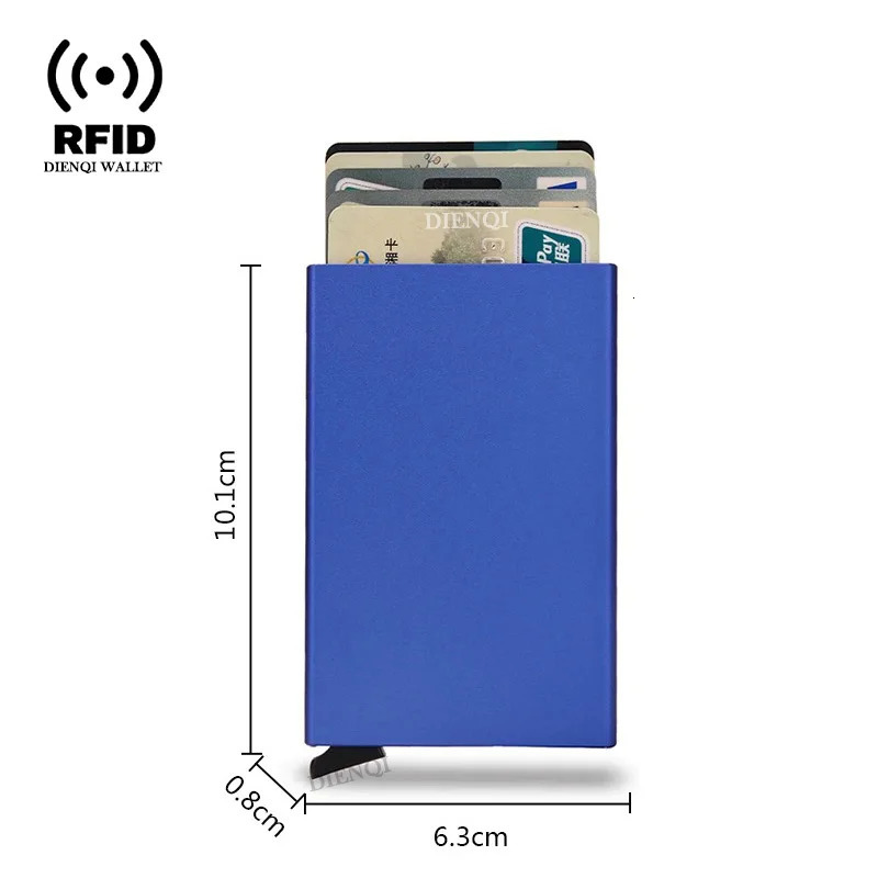 PT010,Rfid Credit Card Holder Metal Thin Slim Smart Wallet Women Wallets Pop Up Minimalist Small Black Purse Mini Walets for Men 250509