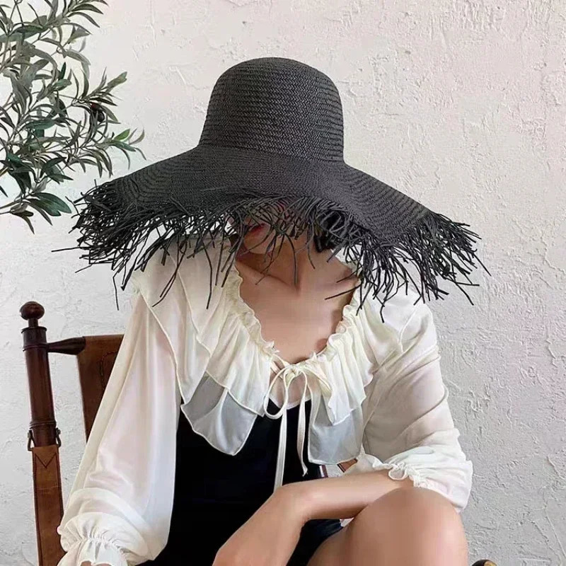 Summer Widebrimmed Solid Color Sun Hats Ladies Fashion Outdoor UV Protection UPF Straw Hat Seaside Holiday Panama Beach 250512