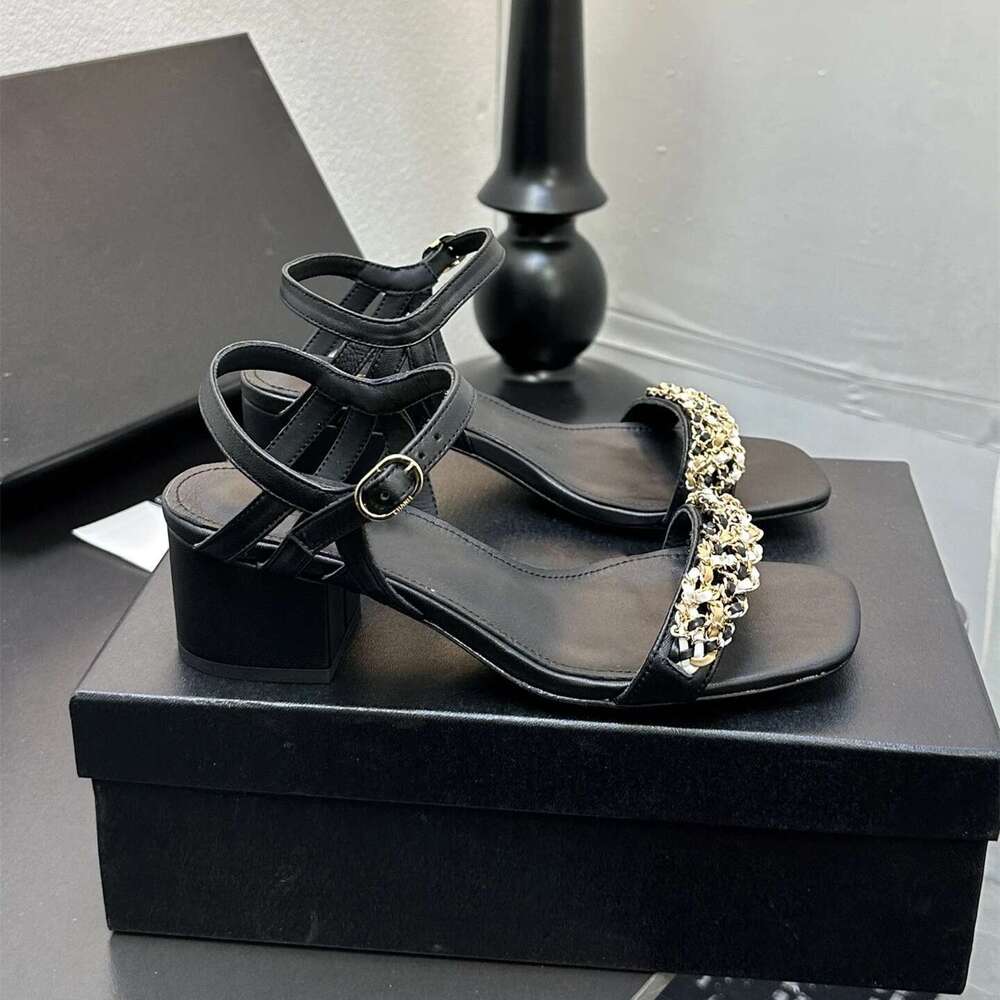 Women Size34-41 Genuine Leather Sandals Super High Heels Chain Pumps Slingbacks Summer Designer Shoes Zapatillas De Mujer