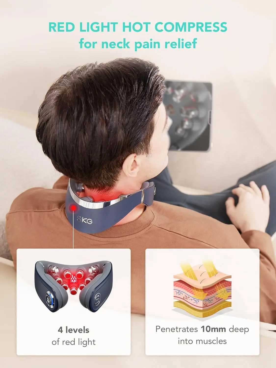 SKG Foldable Neck Massager with Heat Cordless Deep Tissue Vibration Massager for Pain Relief Portable 9D Electric Shiatsu NeckW250512