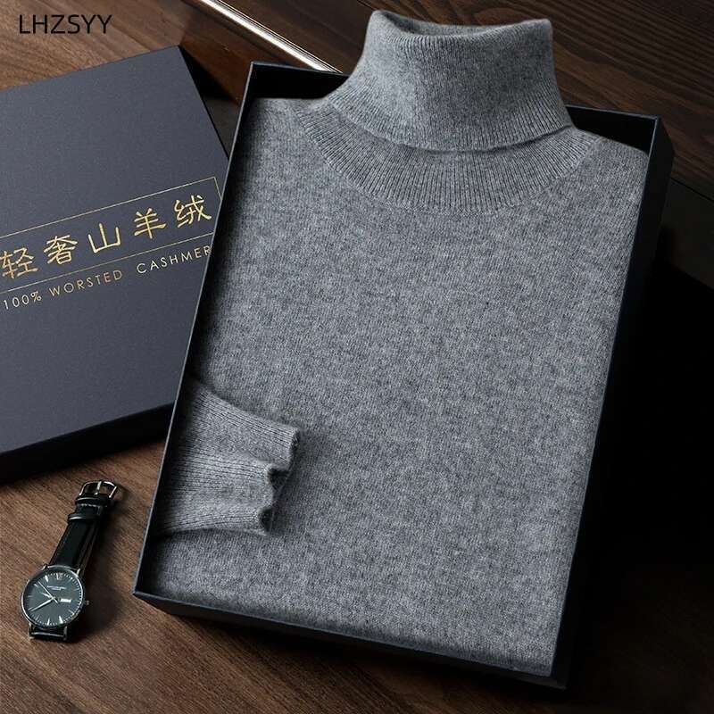 Autumn Winter New 100% Cashmere Sweater Men's Turtleneck Turtlenecks Knit Pullovers Youth Loose Warm Business Casual Solid Top