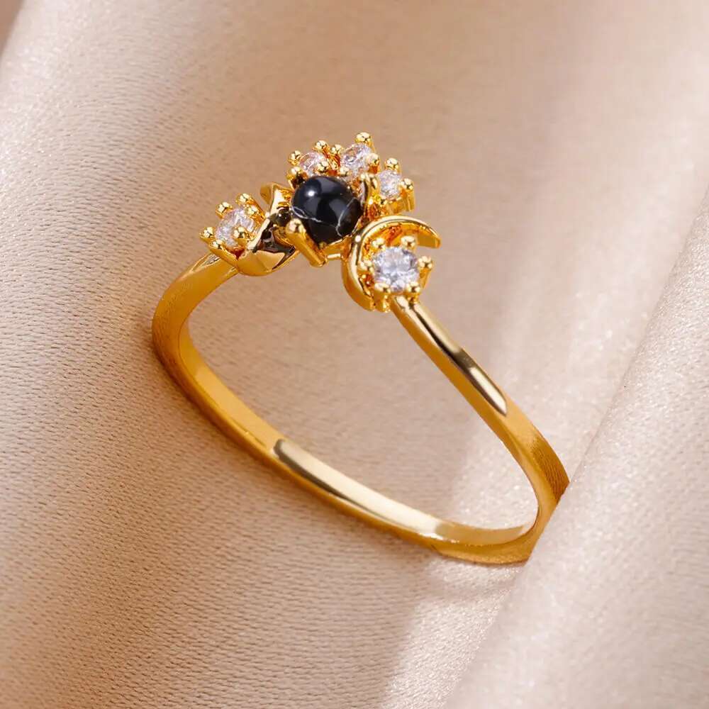 Gold Color Stainless Steel For Women Colorful Cubic Zircon Heart Opening Adjustable Ring Fashion Jewelry Wedding Gift