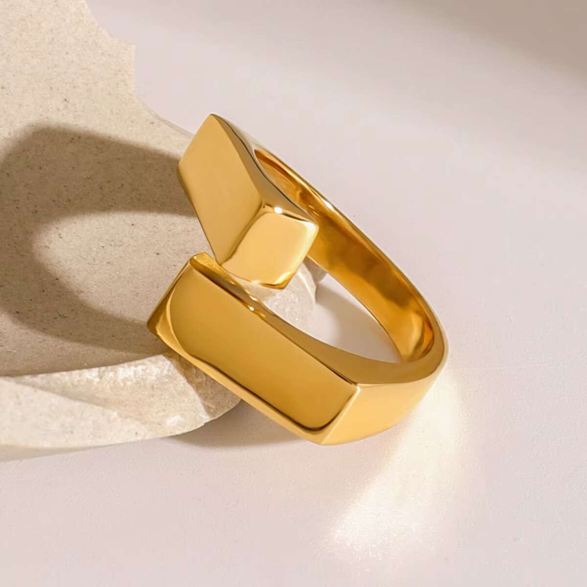 Minimalist Jewelry Stainless Steel Rectangle Ring Fine Jewelry Rings 18K Gold Plated Statement Square Open Rings for Women