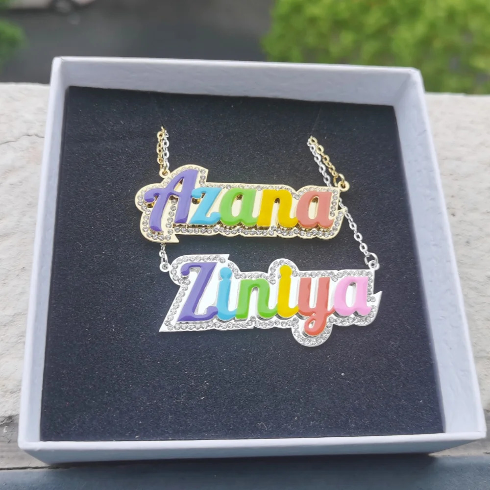 LeeChee Colorful Enamel Custom Name Necklace Rhinestone Personality Stainless Steel Jewelry Gift 250512