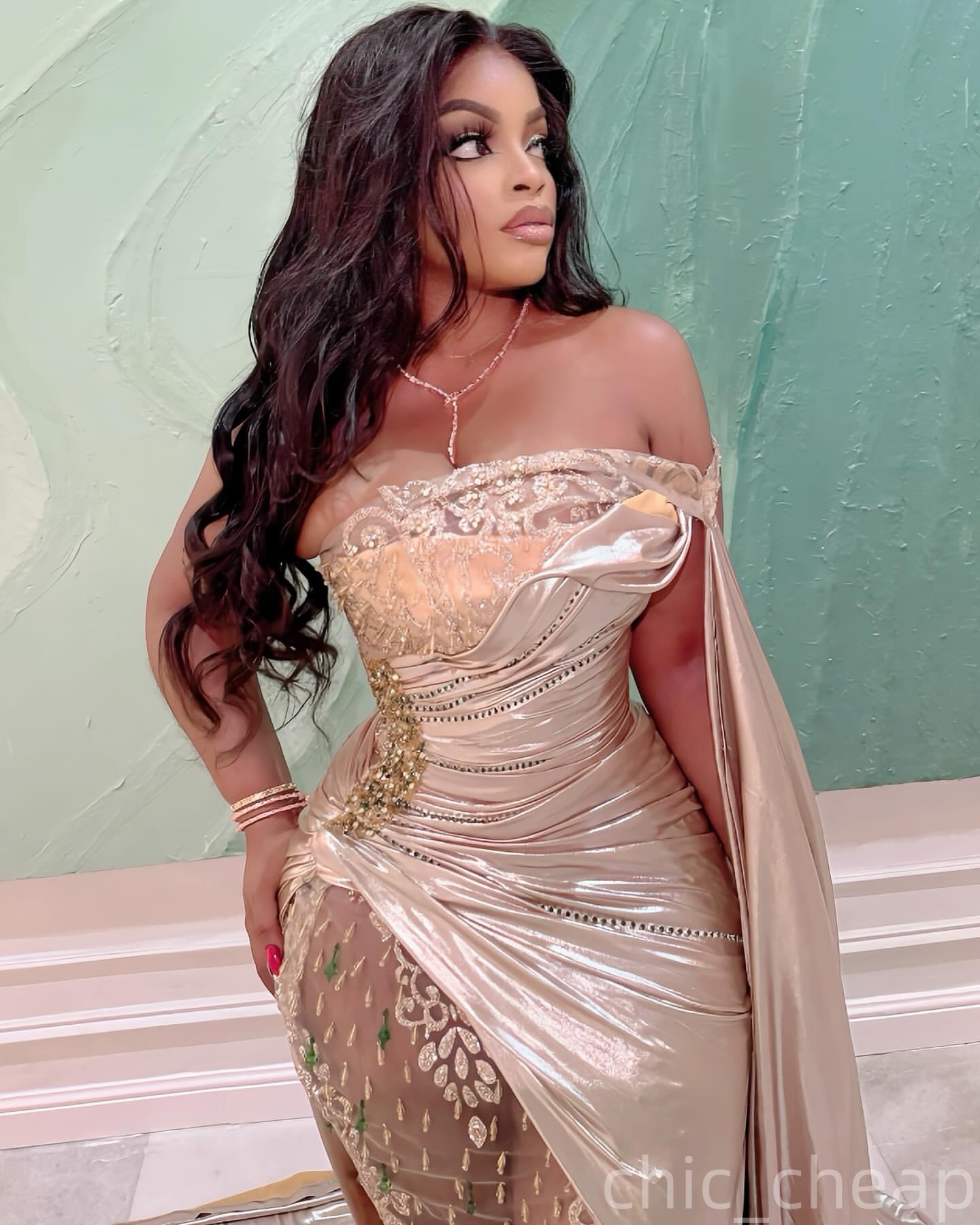 Champagne Mermaid Plus Size Prom Dresses 2025 Lace Crystals Satin Strapless Evening Formal Party Second Birthday Engagement Gowns Dress For Special Oc