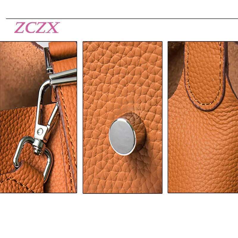 New cowhide women's basket bucket genuine leather handbag long strap single shoulder crossbody bag
