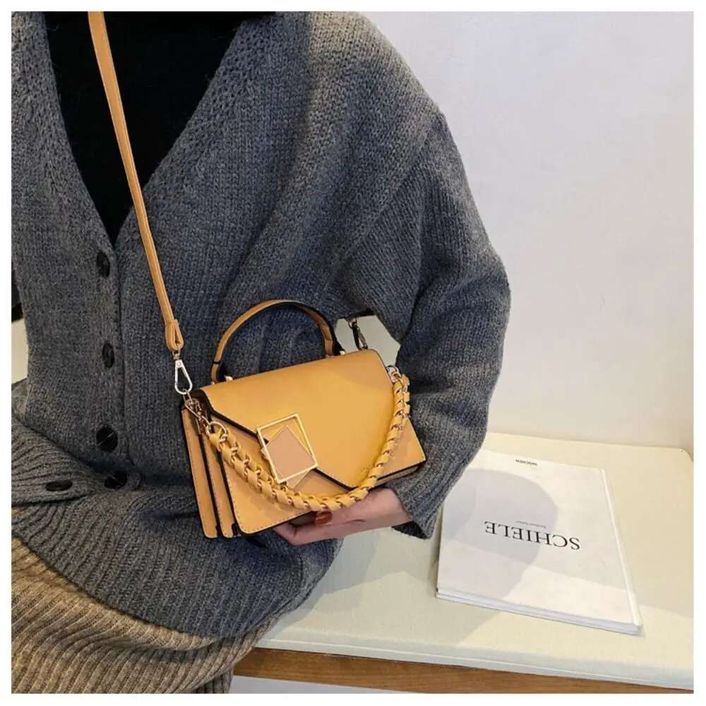 New Fashion Square Shoulder For Women Solid Color PU Leather Texture Crossbody Bags Winter Chains Handbags Purses