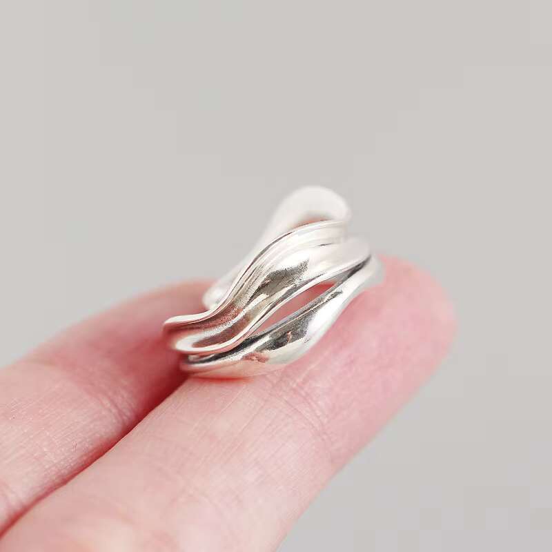 Minimalist Double Layer Curved Simple Rings for Women Open Adjustable Sterling Silver 925 Finger Ring Fine Jewelry Bijoux