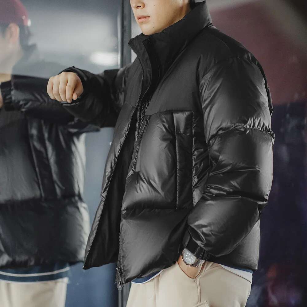 Maden Black Spliced Jacket With 90% White Duck Down Stand-Up Collar Thickened And Cold-Proof For Men's Winter Warm Coat Designer
