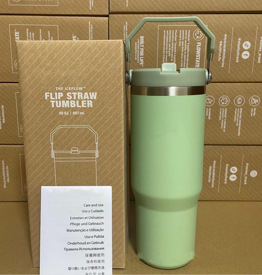 30oz Tumblers With handheld Straw Lids Stainless Steel Coffee Termos Car Vacuum Cup 30 oz Water Bottles for Water Cold Warm With Box US STOCK 0717