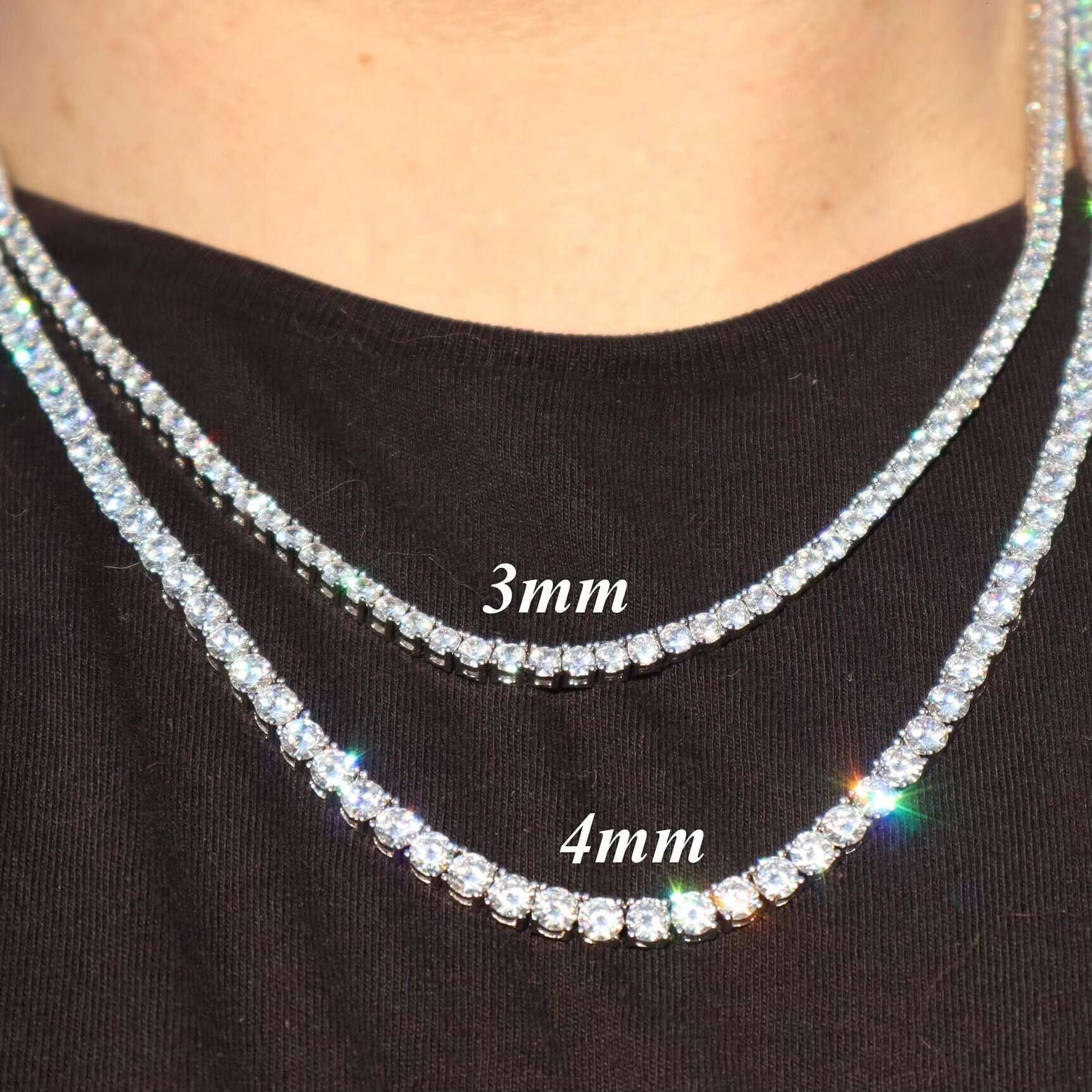 Elisa Ready to Ship 3mm 4mm 5mm Moissanite Chain Real D Grade VVS 925 Silver Moissanite Tennis Chain