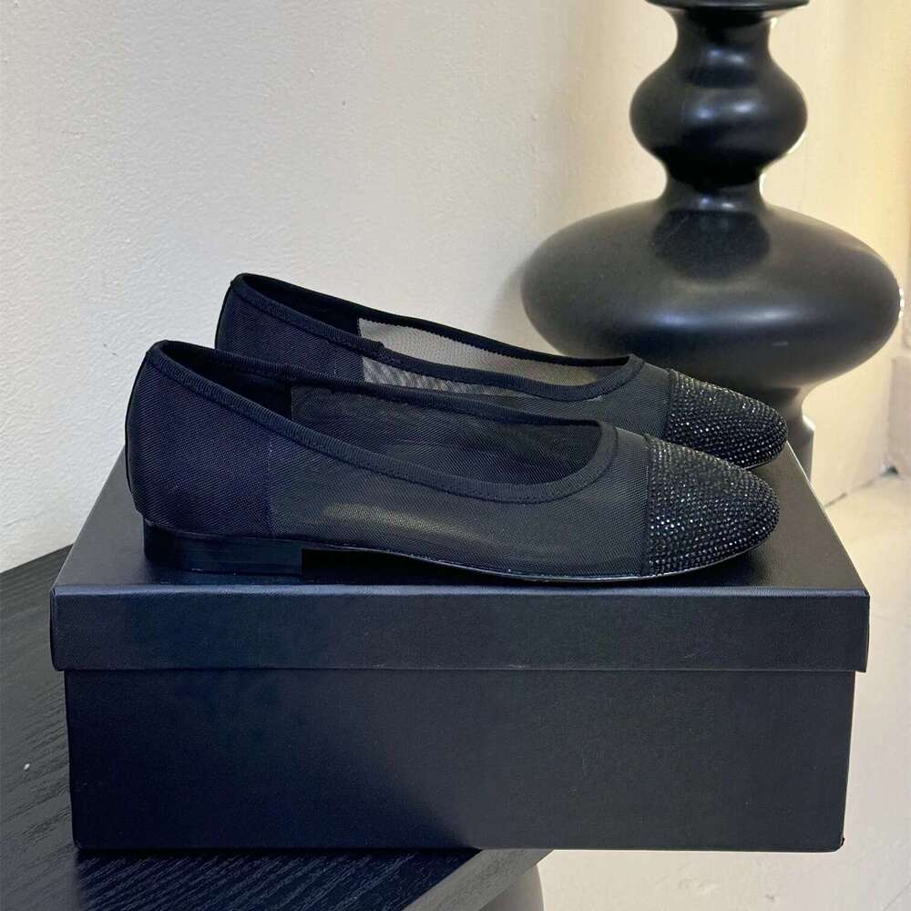 Women Size35-41 Mesh Genuine Leather Ballet Flats Crystal Round Toes Slip On Leisure Designer Shoes Zapatillas De Mujer