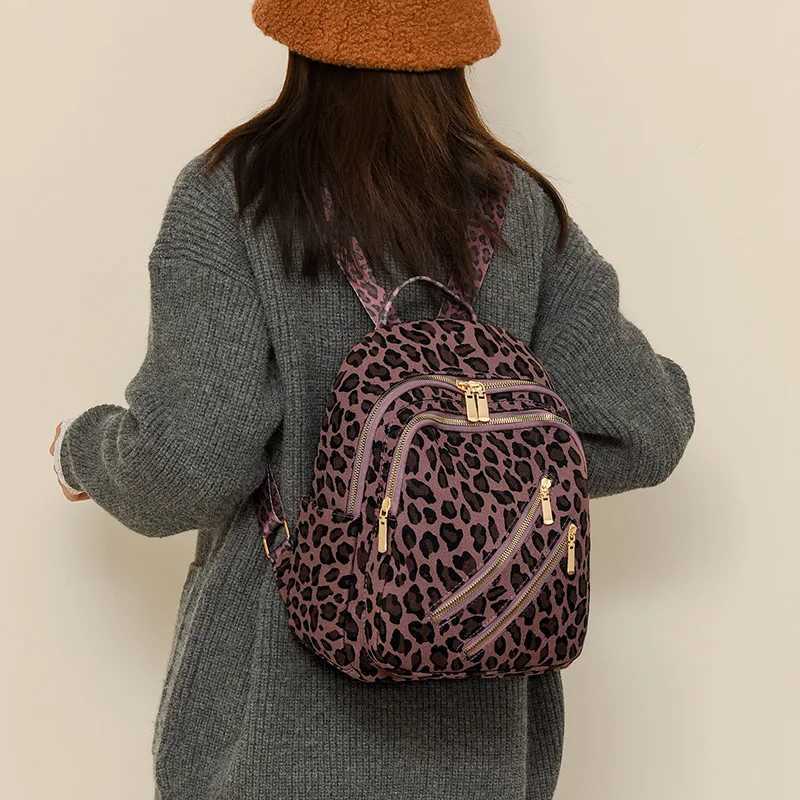 Bohemian Fashionable Casual Leopard Small Backpack for Women Multi Compartments Elegant Portable Ladies Bag for Autumn Winter Z250512