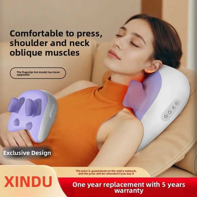 Wireless Electric Trapezius Massage Pillow Car Home Massager Heating Waist Neck Leg Cervical Shiatsu Kneading Massagers PurpleW250512