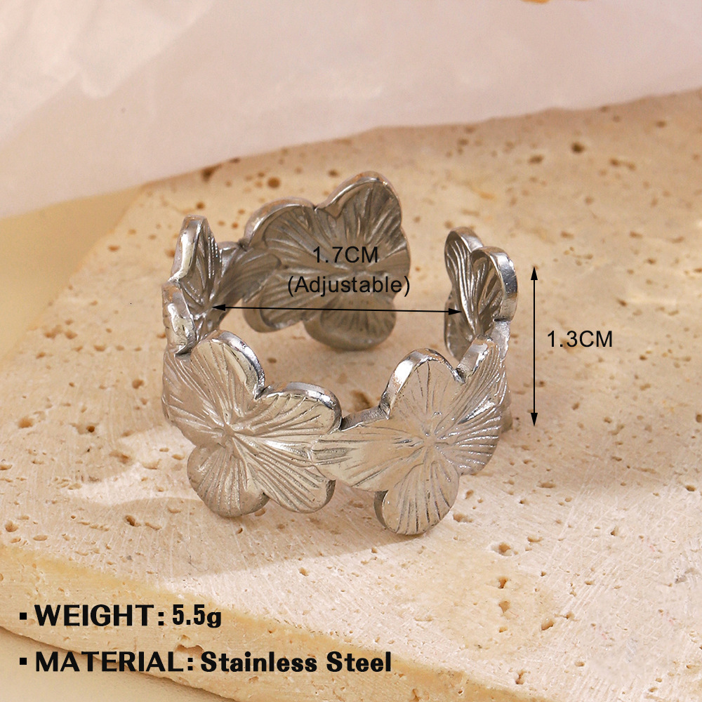 Popular, simple and fashionable stainless leaf ring, women's personalized , gold-plated flower titanium steel ring