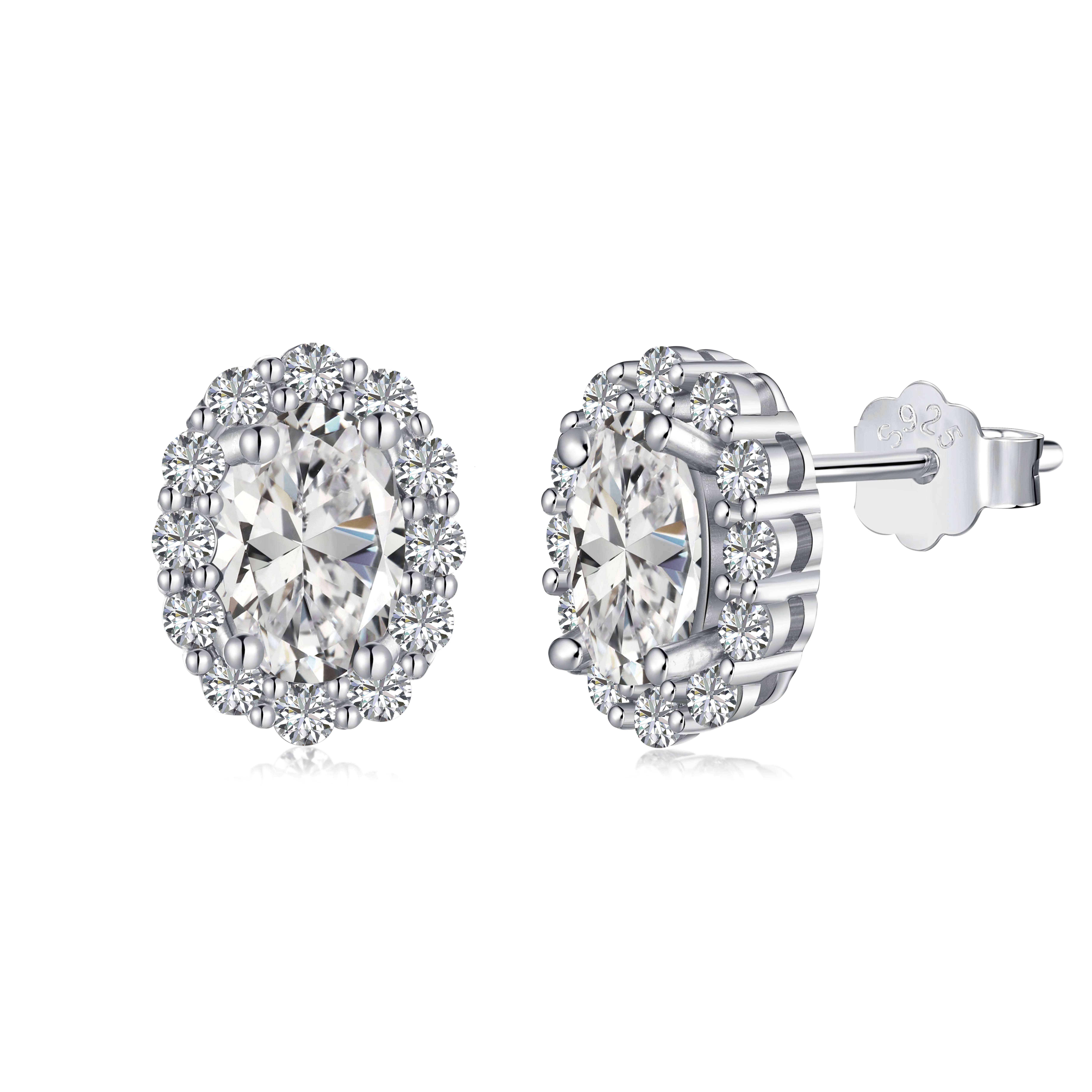 925 Sterling Silver Zircon Ring Egg-Shaped Flower Head Rhodium Gold Plated Fine Jewelry Anniversary Wholesale Factory Supply