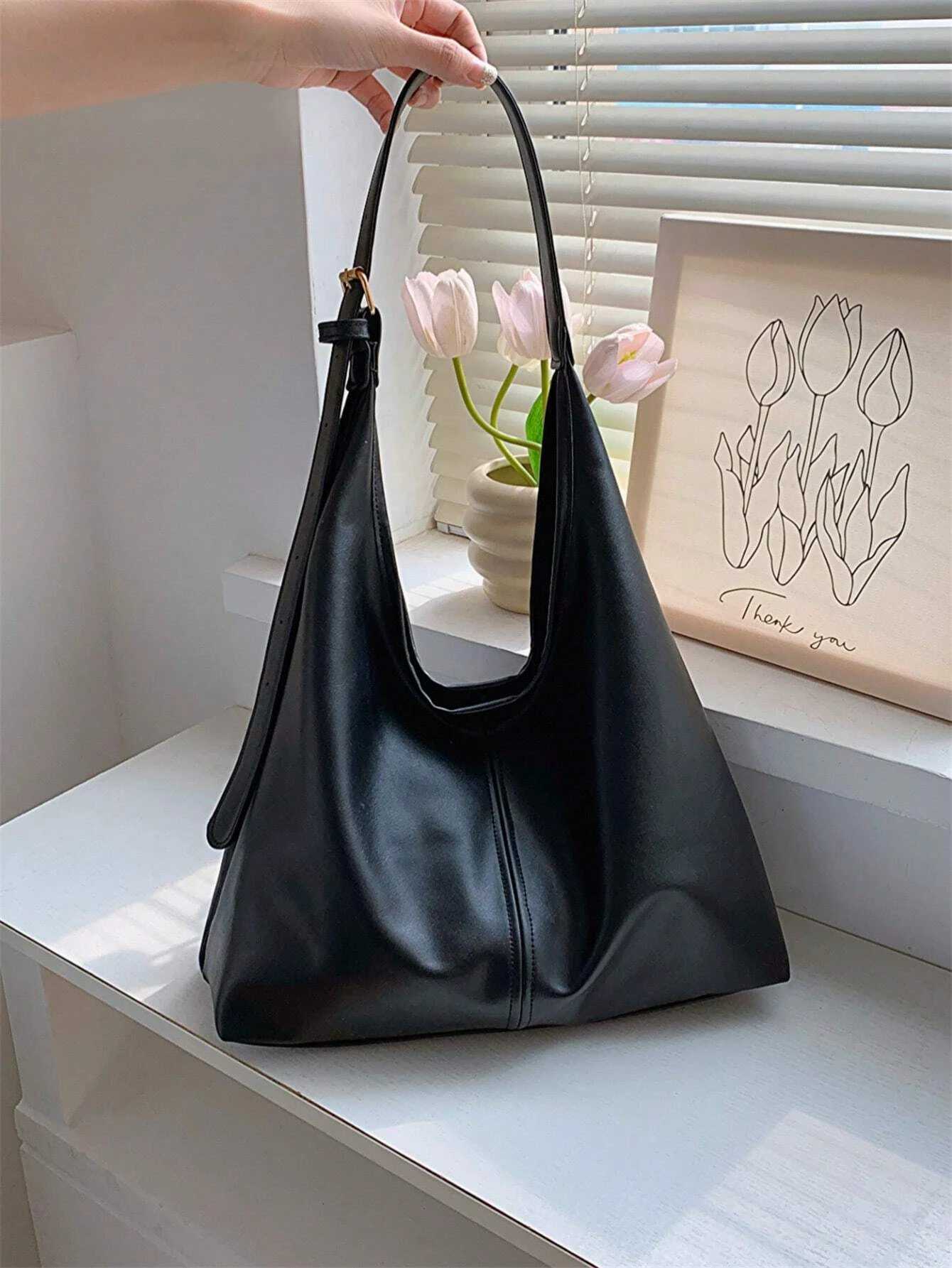 Fashionable Causel Tote Bag For Women Minimalist Golden Buckle Decor Shoulder Bag With Adjustable Strap Womens HandbagW250512