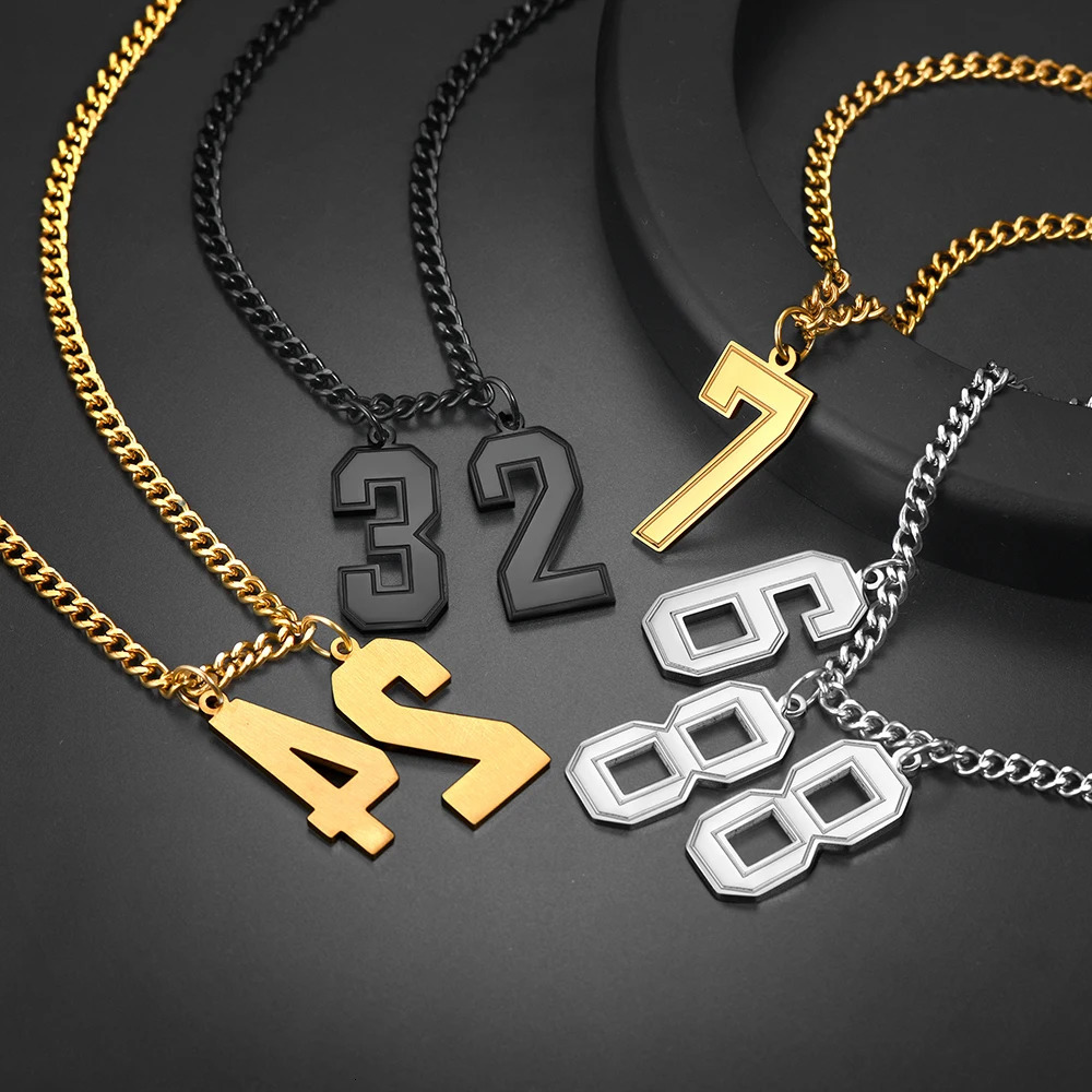U7 Stainless Steel Custom Numbers Necklace Lucky Number Baseball Soccer Football Basketball Star Player Fans Unisex Jewelry Gift 250512