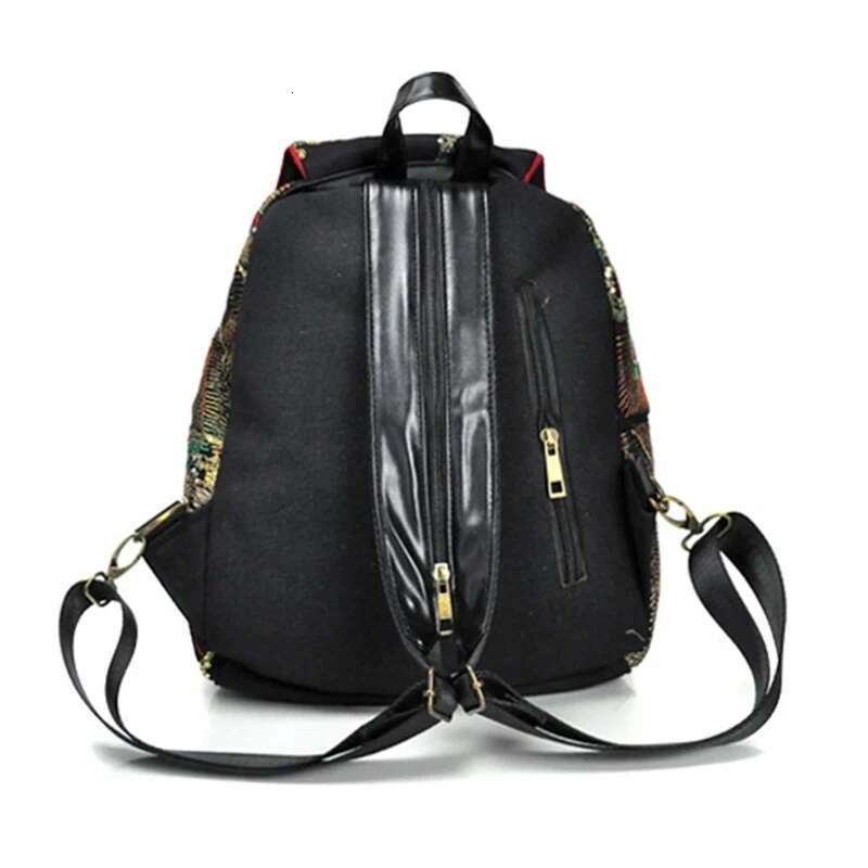 Female Travel Shoulder Rucksack Retro Design Canvas Women Large Capacity Ethnic Backpack Handmade Embroidered Knapsack