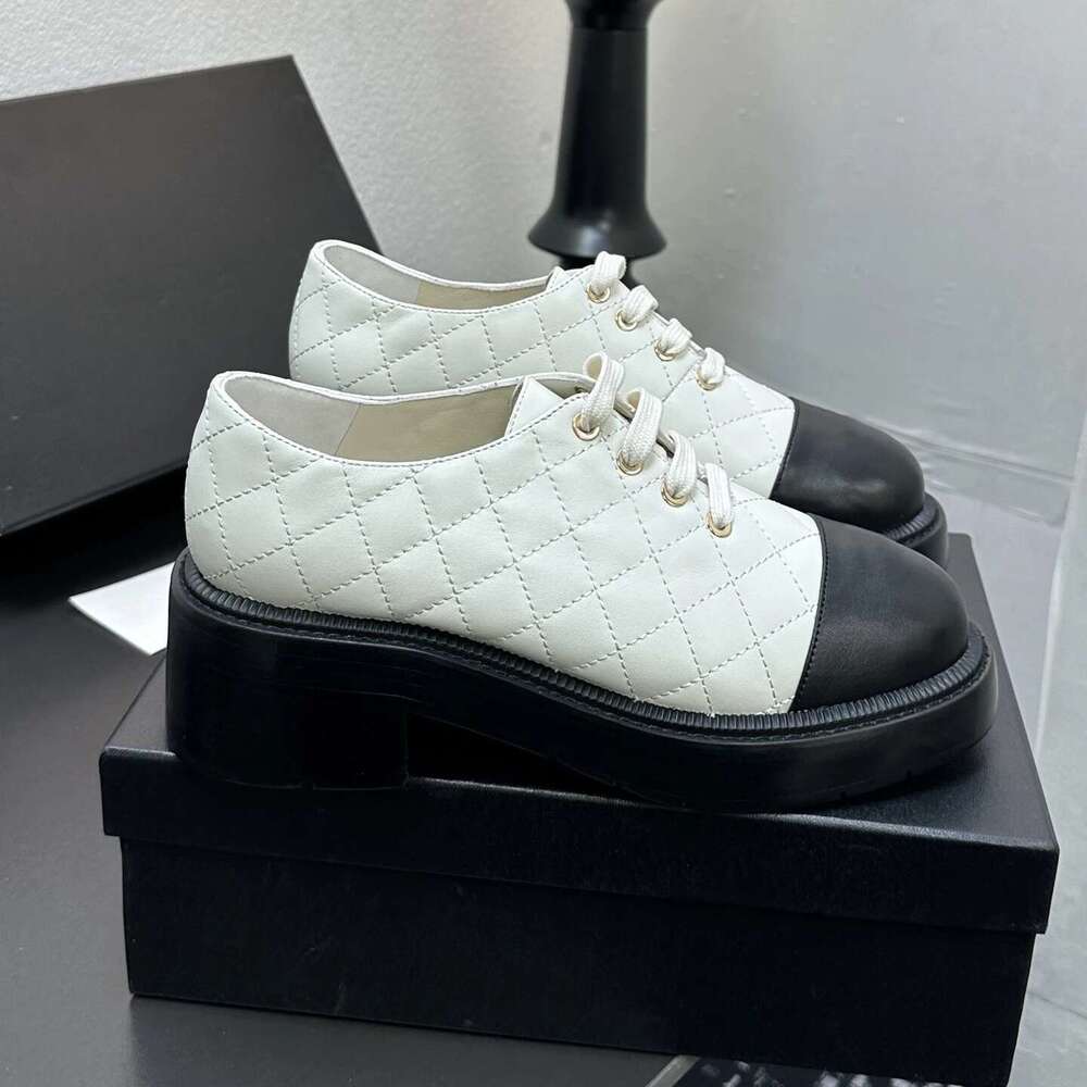 Women Size35-41 Genuine Leather Pumps Med Heels Flat Platform Sewing Loafers Round Toe Designer Shoes Zapatillas De Mujer