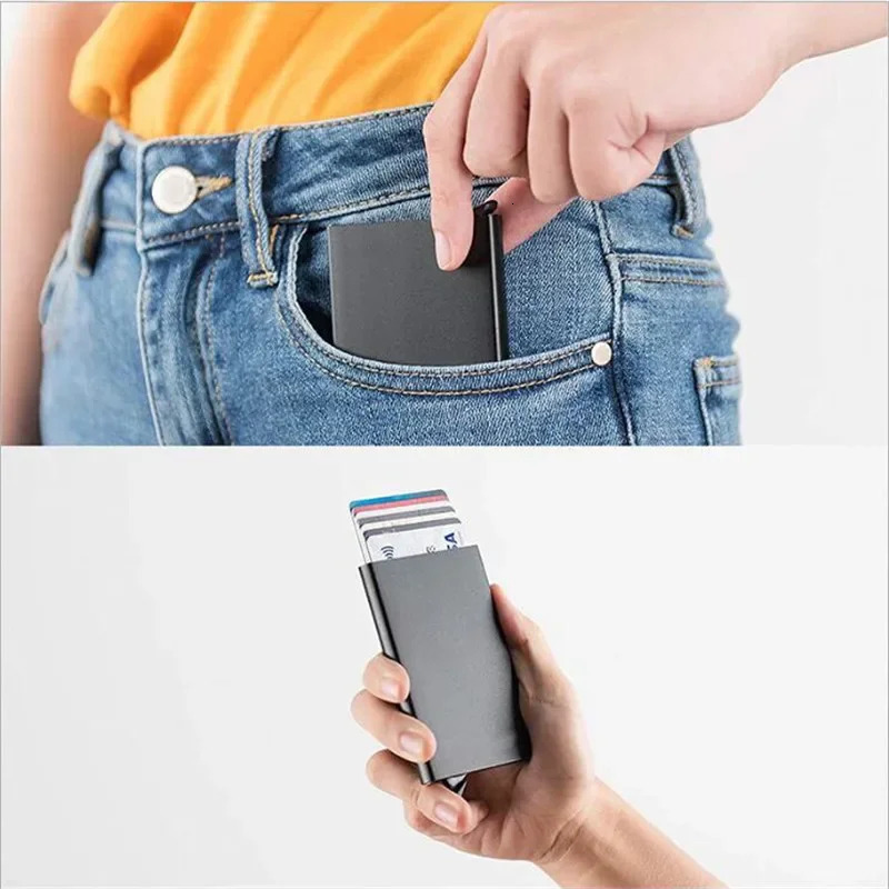 PT010,Rfid Credit Card Holder Metal Thin Slim Smart Wallet Women Wallets Pop Up Minimalist Small Black Purse Mini Walets for Men 250509