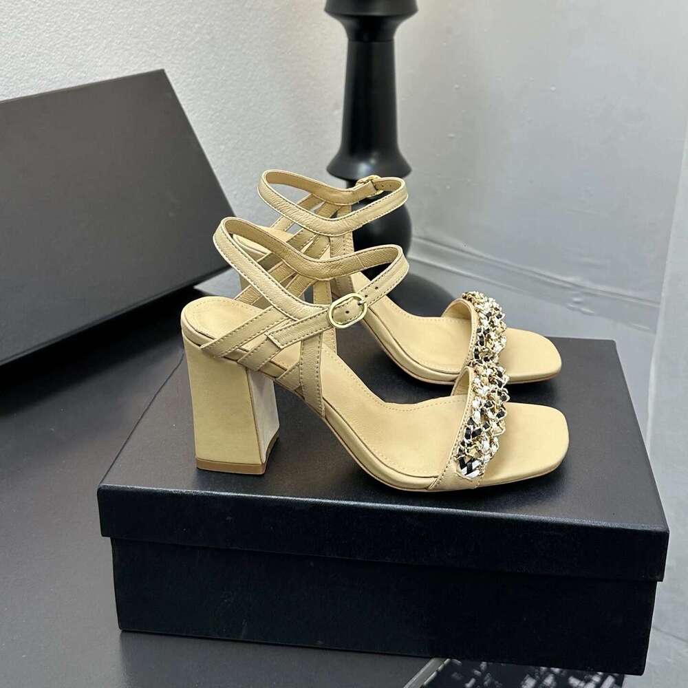 Women Size34-41 Genuine Leather Sandals Super High Heels Chain Pumps Slingbacks Summer Designer Shoes Zapatillas De Mujer