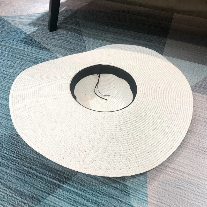 White punk straw hat 25cm large brim wholesale sun ultrathin breathable summer travel men and women 250512