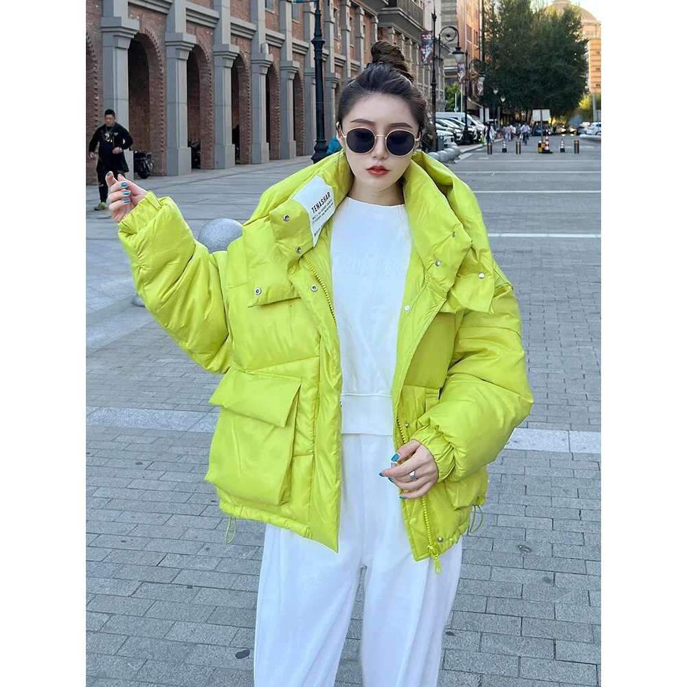 Female Winter Short Hooded Parkas Puffer Bomber Jacket Warm Cotton Padded Coats Stylish Outerwear Oversized Streetwear