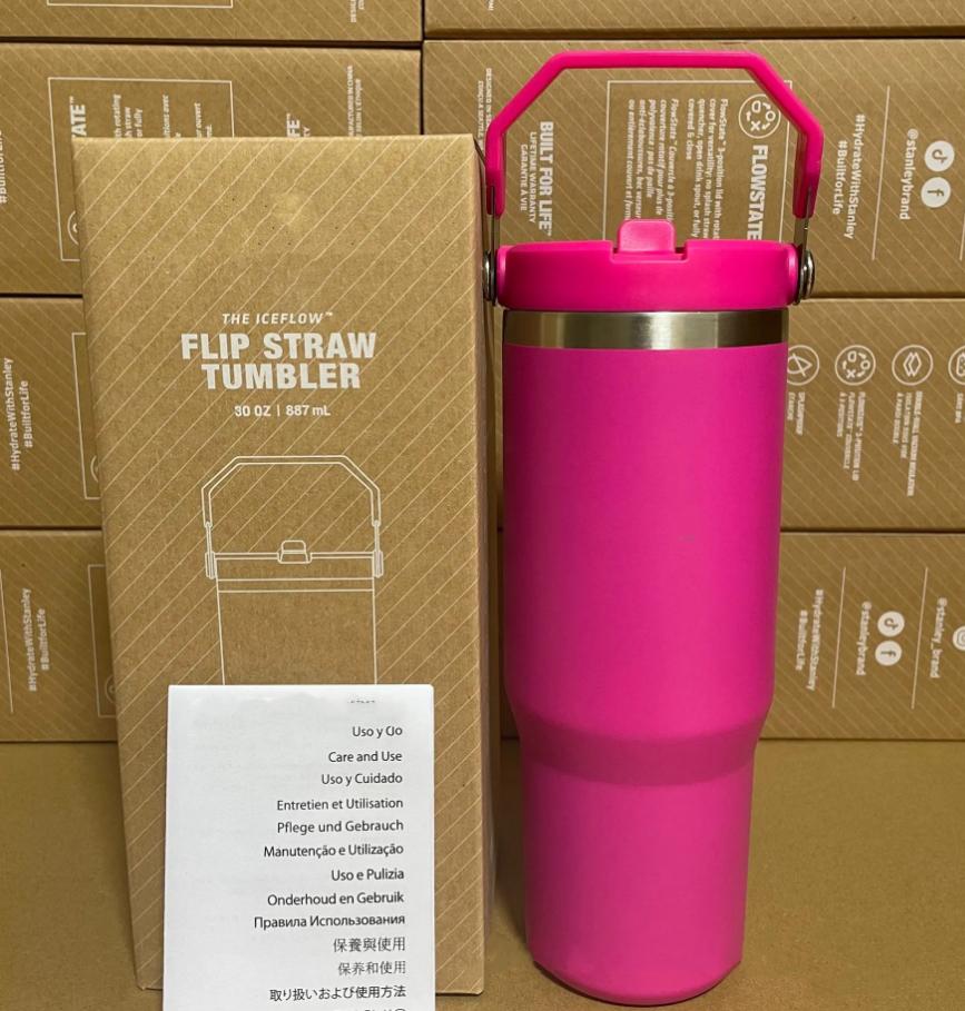 30oz Tumblers With handheld Straw Lids Stainless Steel Coffee Termos Car Vacuum Cup 30 oz Water Bottles for Water Cold Warm With Box US STOCK 0717