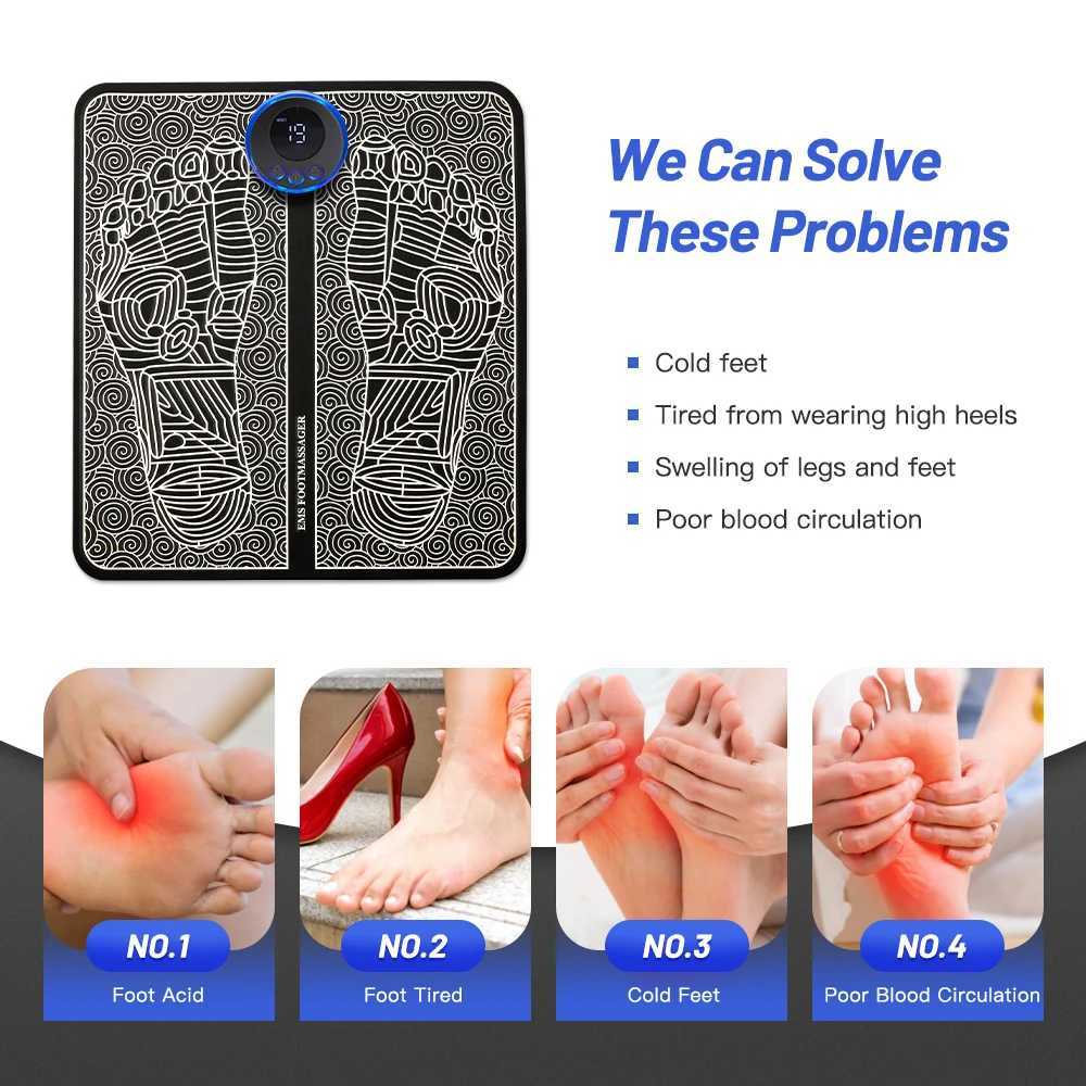 Electric Foot Massager Pad Electrostimulator Massage Mat EMS Muscle Massager Relax Foot Massage Fitness Massager USB ChargingW250512