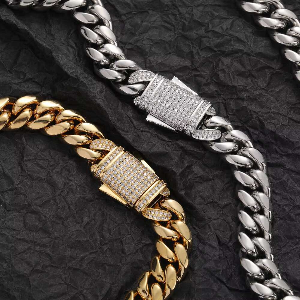 Wholesale Choker 18k Gold Custom Gold Cuban Link Chain 24k Gold Cuban Miami Chain 15mm Width Miami Cuban Chain Necklace