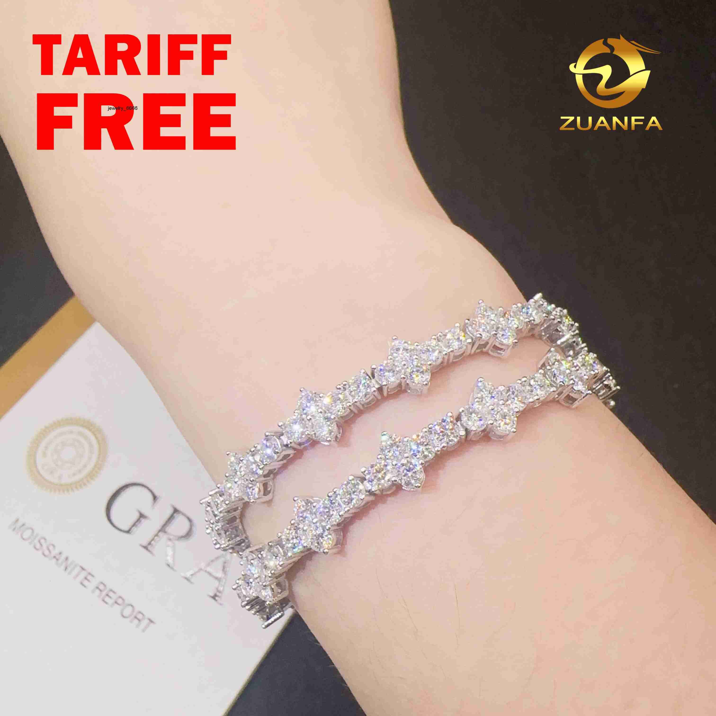 Best Selling 3mm 925 Sterling Silver Man Luxury Hip Hop Jewelry D Moissanite Diamond VVS1 Cluster Tennis Chain Bracelets