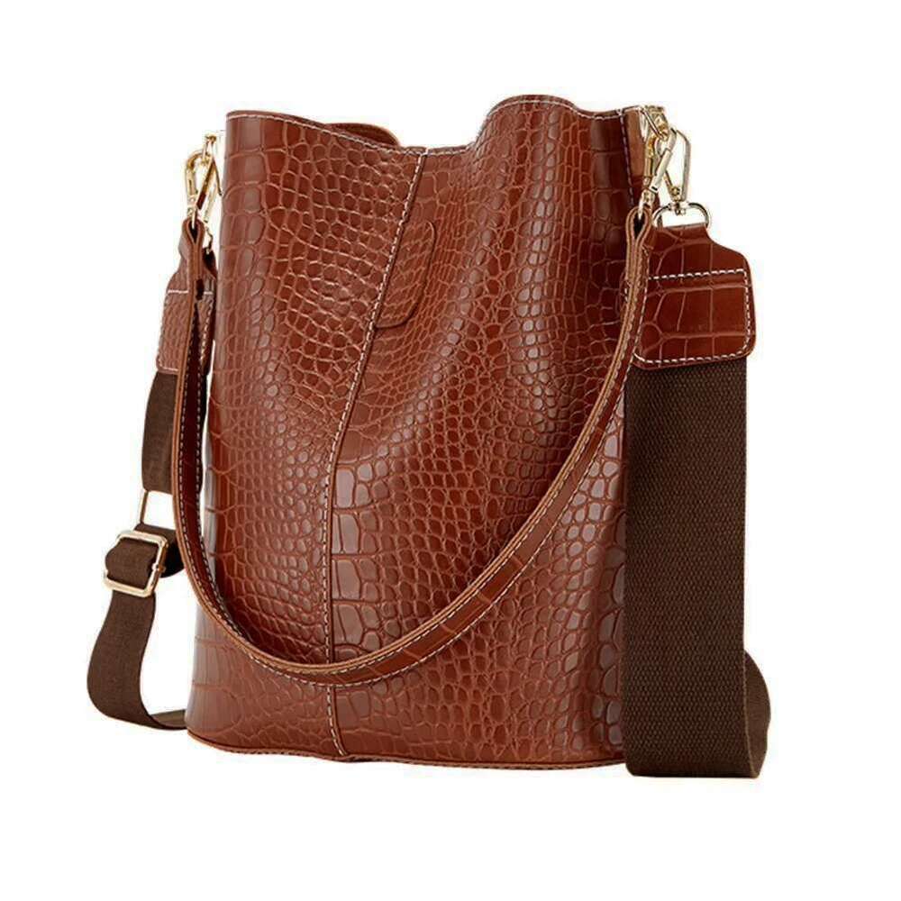Leather Crossbody Women Large-Capacity Patchwork Fashion Bucket Bags Crocodile Pattern Shoulder Messenger Handbag