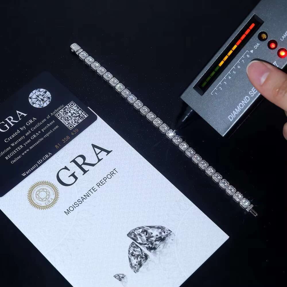 Wholesale Custom Fashion Sterling 925 Silver Cvd Lab Diamond GRA Moissanite Zircon Tennis Sterling Bracelet for Men