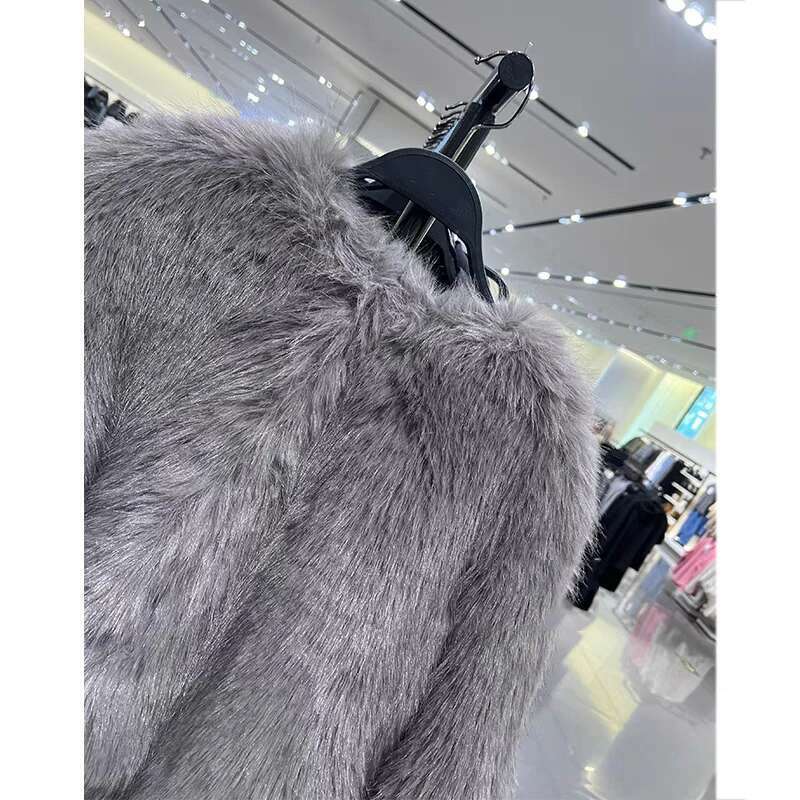 Spring Women's Cardigan Round Neck Pocket Fur Coat Solid Loose Suede Jacket Streetwear Vintag Outerwear